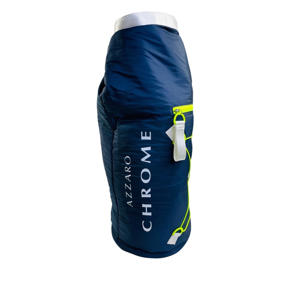 Azzaro Chrome Navy Blue Puffer Duffle Bag Neon Yellow Accents Roll Top Sport Bag
